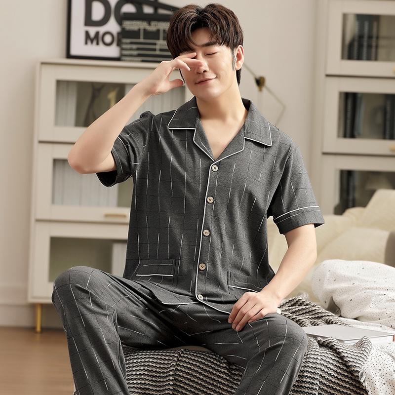 1504-Bộ Pijama cộc tay nam cotton 100% thoáng mát, không kích ứng da, size L-3XL