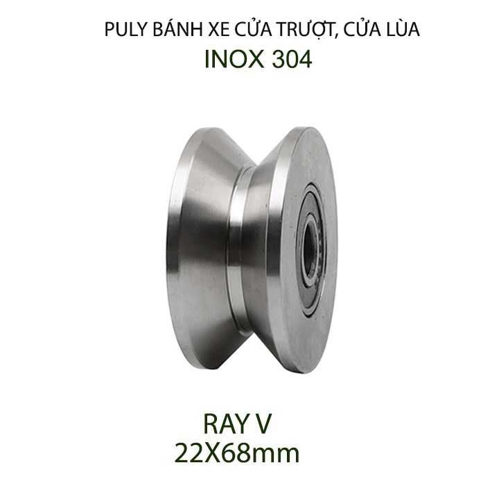 01 Bánh xe cho cửa cổng trượt, cửa lùa bằng inox 304, loại 22x68mm, Hình U, V, H tùy chọn