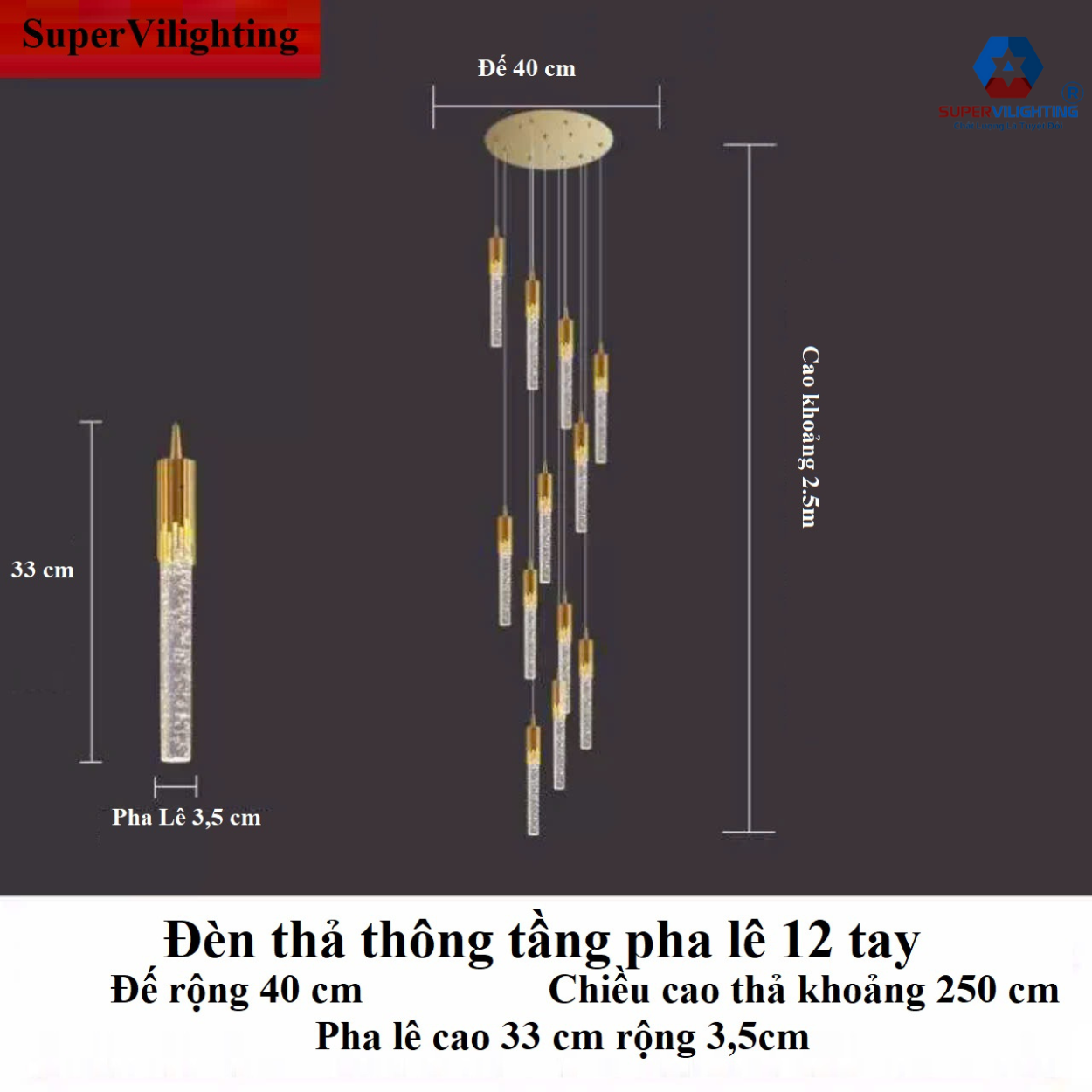 Đèn thả thông tầng pha lê SuperVilighting trang trí cầu thang đèn chùm thả trần bảo hành 24 tháng