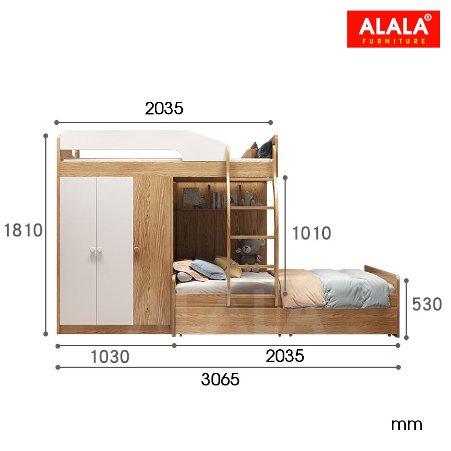 Giường tầng cho bé ALALA157 đa năng/ Miễn phí vận chuyển và lắp đặt/ Đổi trả 30 ngày/ Sản phẩm được bảo hành 5 năm từ thương hiệu ALALA/ Chịu lực 700kg