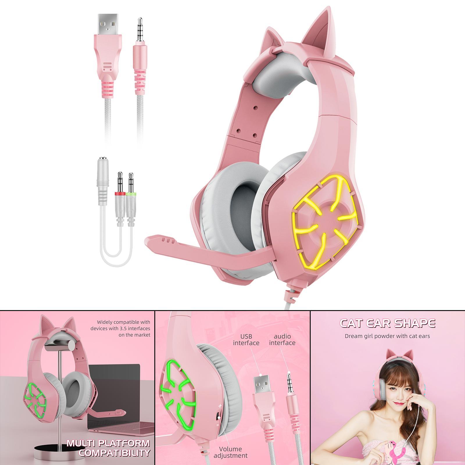 Gaming Headset Stereo with Pink  Headphones Headphone for Smartphones