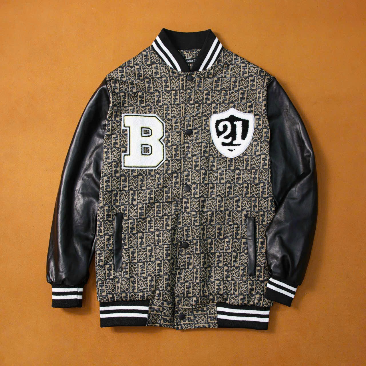 Áo Khoác nam BOMBER Cotton Umi dày dặn, Phối tay vải da