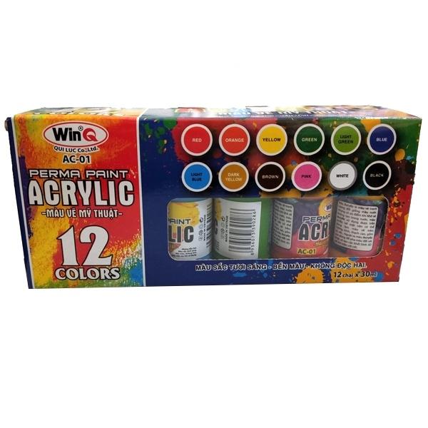 Hộp 12 màu Acrylic WinQ AC-01 (Chai 30ml)