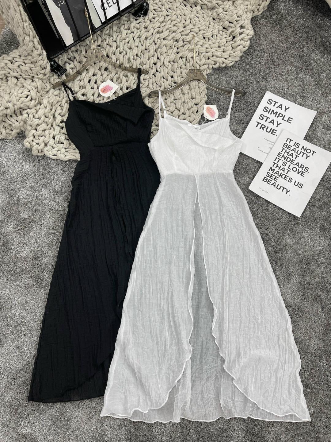 ÁO CROPTOP TÀ DÀI MIDI SUÔNG TRƠN 2 DÂY XẺ TÀ ĐI BIỂN ĐI TIỆC DẠO PHỐ