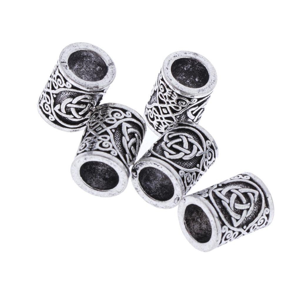 3-4pack 5 Pieces Antique Silver Norse Viking Rune Beads for Hair Beard DIY