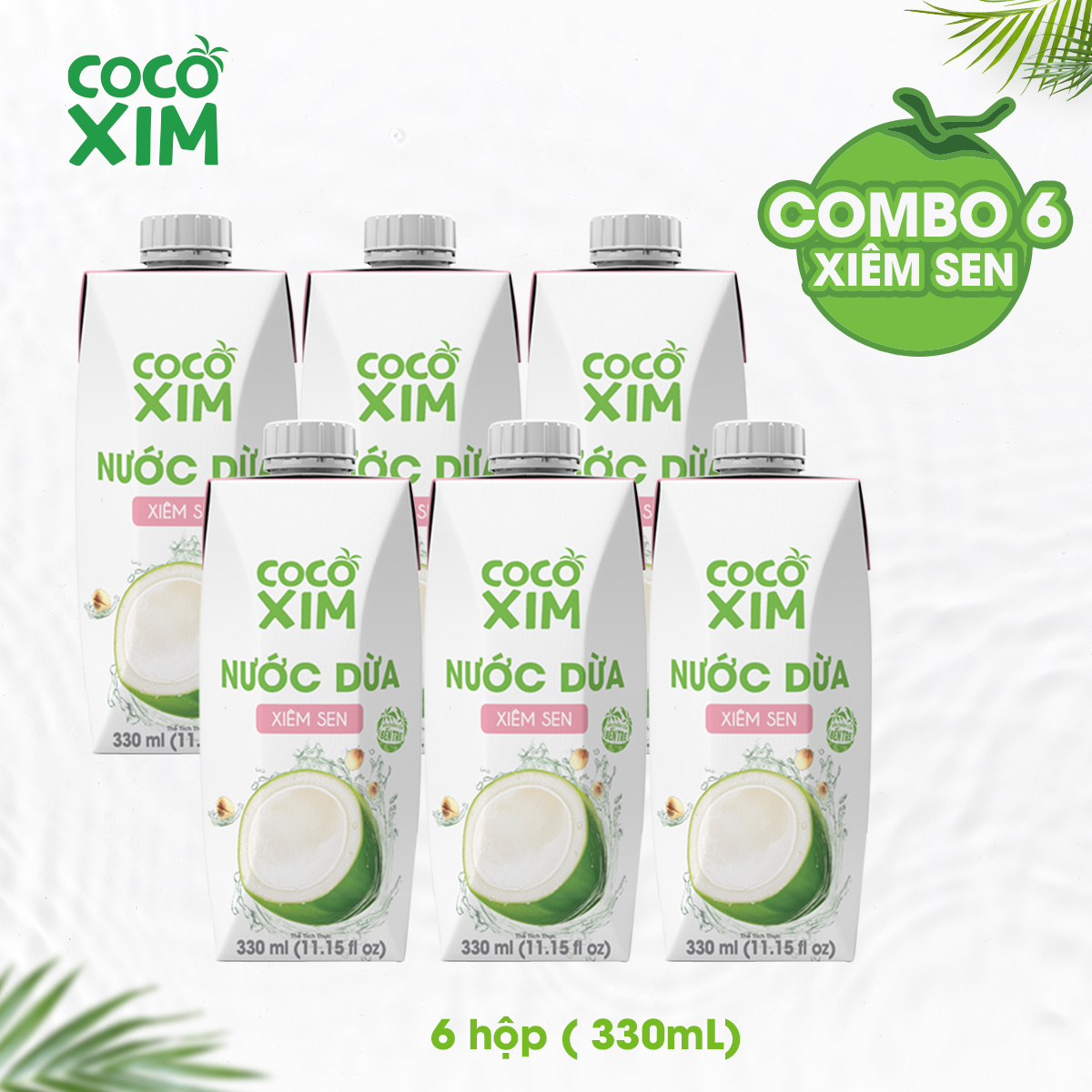COMBO 6 HỘP Nước dừa đóng hộp Cocoxim Sen 330ml/hộp