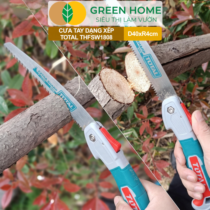 Cưa Tay Dạng Xếp Total THFSW1808 GreenHome, Lưỡi Thép SK5 180mm, Răng Cưa 3 Cạnh, Bền Bỉ, Gấp Gọn