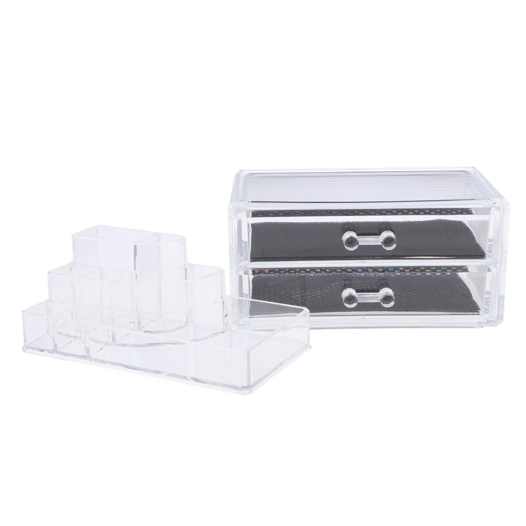 Jewelry Cosmetic Storage Holder Rack 2 Piece Set Acrylic Makeup Organizer