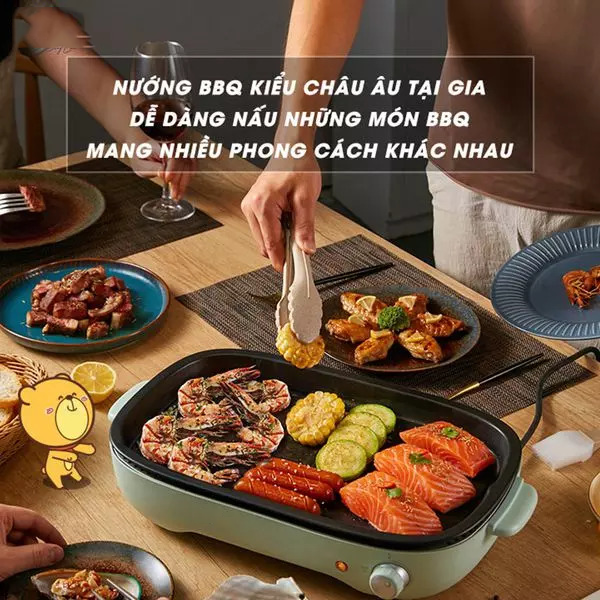 Nồi lẩu điện đa năng ăn lẩu, nướng, làm bánh, ... 3 khay tặng ổ cắm 3 chấu