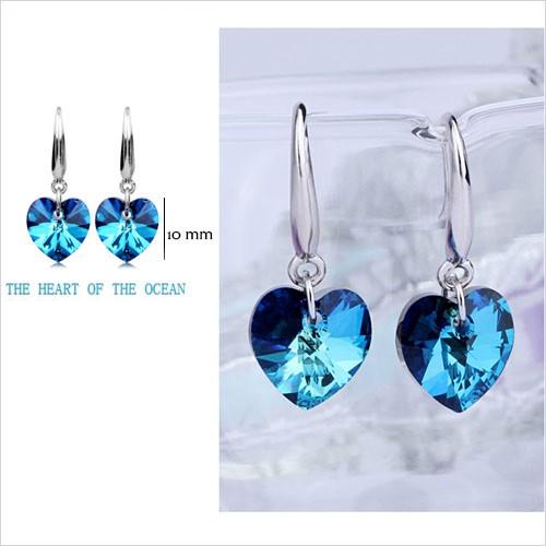 Bông tai đá nhân tạo trái tim xanh biển BH626
