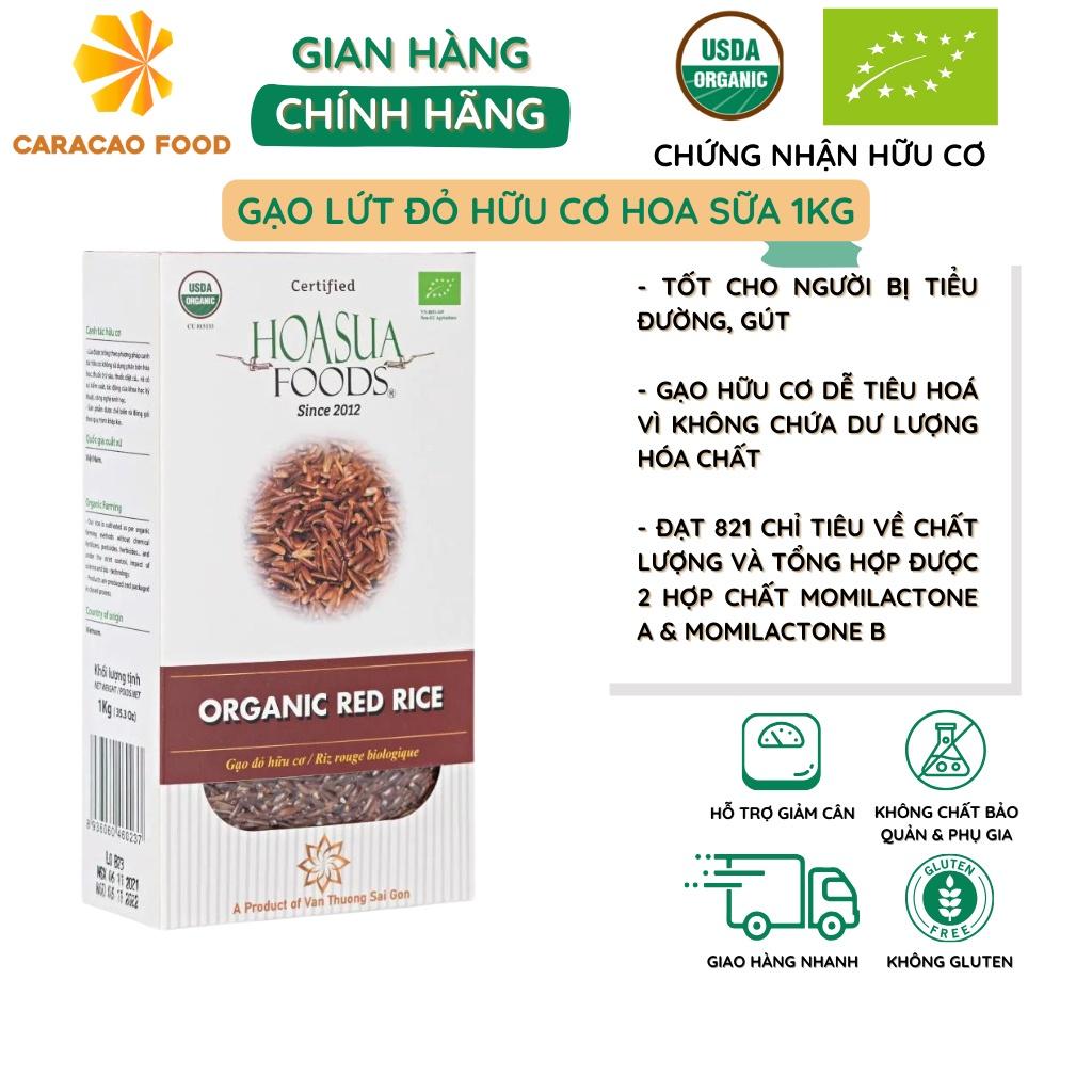 Gạo lứt đỏ hữu cơ Hoa Sữa 1kg, Gạo hữu cơ tốt cho người bị tiểu đường, gút, tim mạch, giảm cân