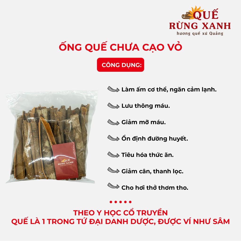 Ống quế chưa cạo nguyên chất 100% từ quế rừng Trà Bồng túi 500g, thương hiệu Quế Rừng Xanh, tốt cho sức khỏe - CHÍNH HÃNG