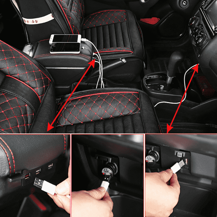 Hộp tỳ tay ô tô cao cấp DUSBF tích hợp 7 cổng USB dùng cho xe: Chevrolet Spark, Toyota Vios 2003-2007 - 2 màu: Đen và Be