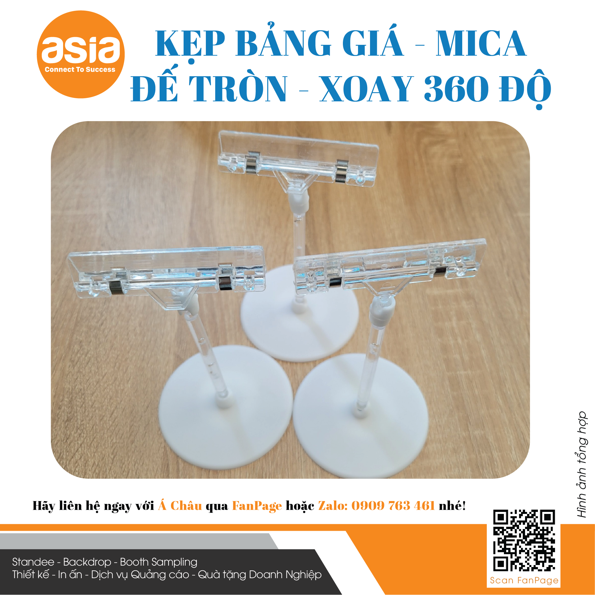 Kẹp wobbler trong suốt có để tròn, xoay 360