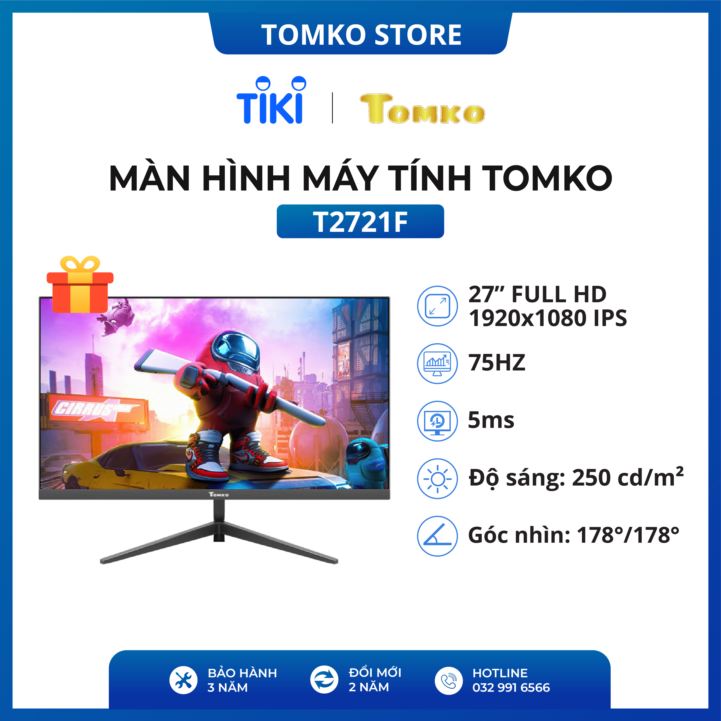 Màn hình máy tính Tomko T2721F 27 inch Full 3 viền IPS 75Hz - siêu rẻ siêu chất lượng - Hàng chính hãng