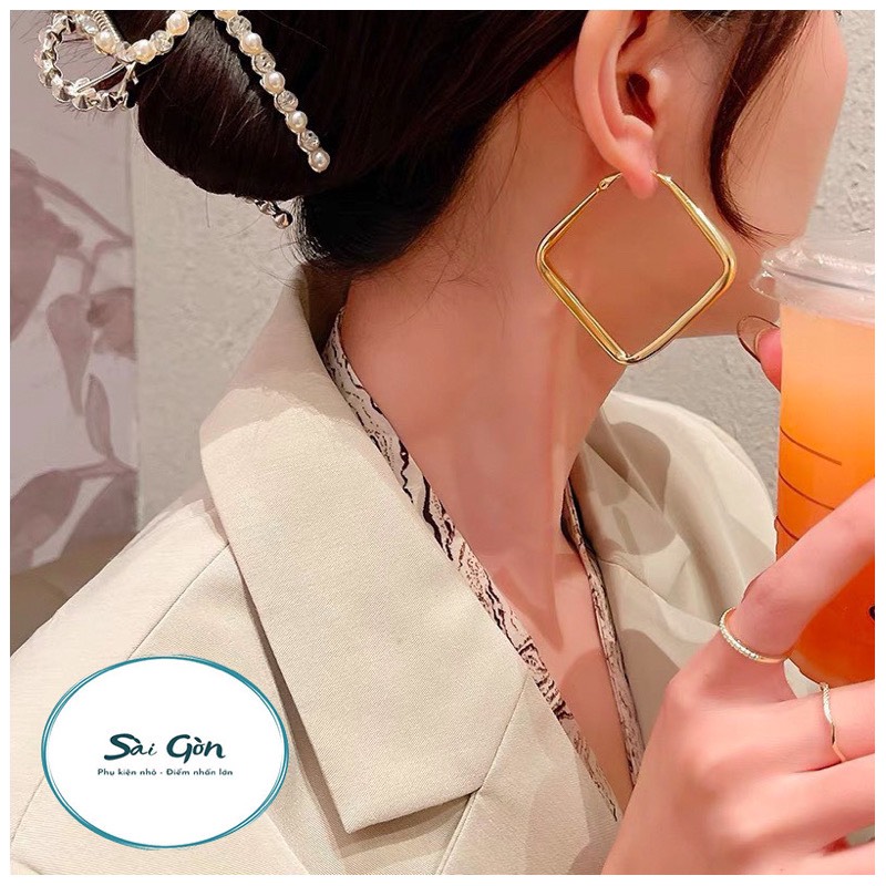 Bông tai hình vuông mạ vàng cao cấp phong cách cổ điển SAIGON ACCSSORY