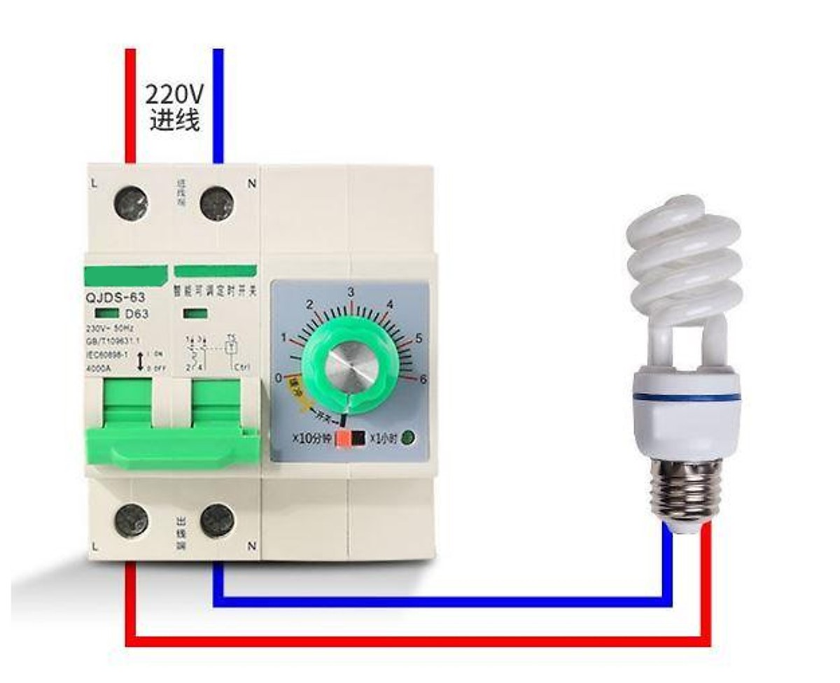 Cầu dao,aptomat hẹn giờ tự động đếm ngược tối đa 120 phút ngắt thiết bị 63A 220V