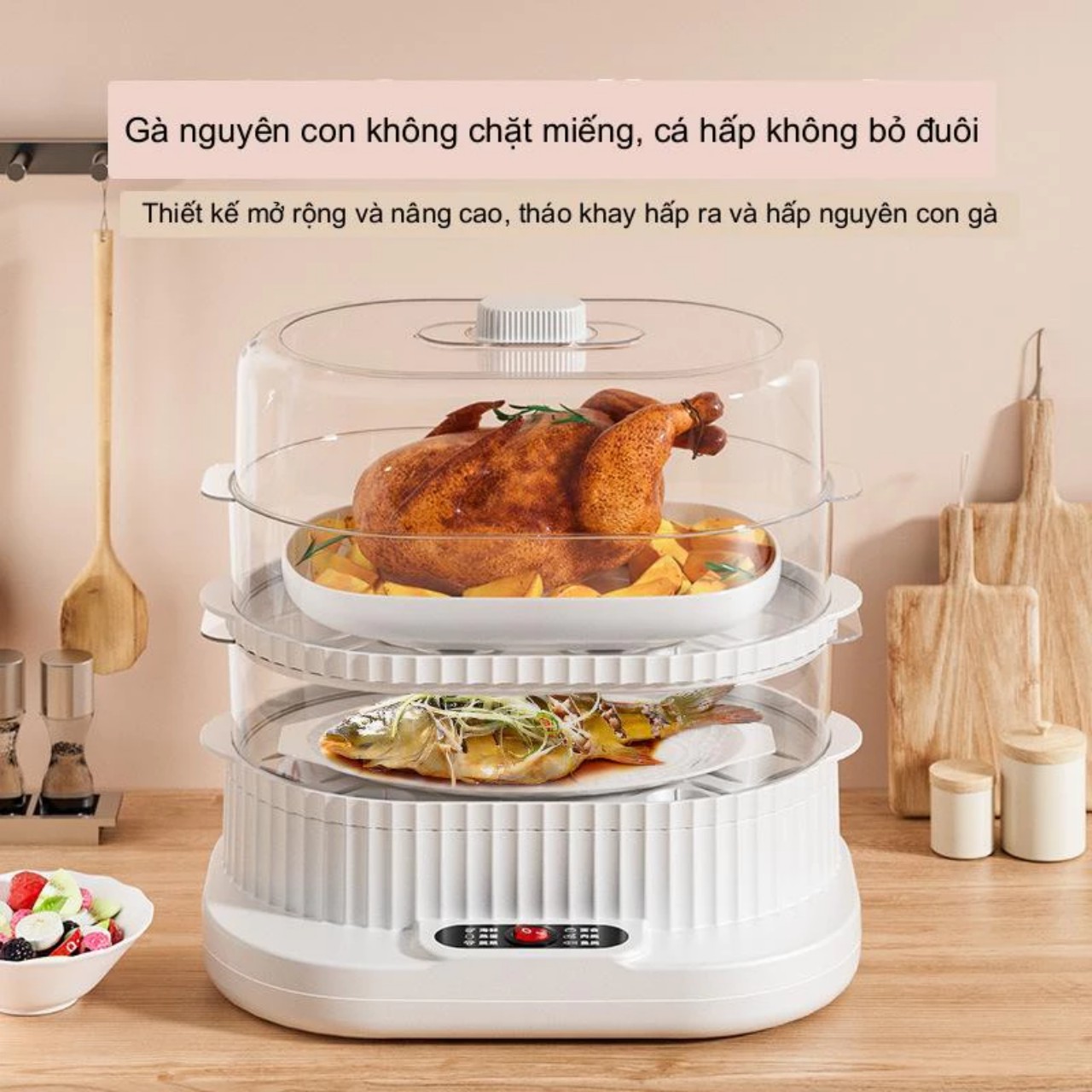 Nồi Hấp Điện 3 Tầng Công Suất Lớn,Dung Tích 10 Lít Hàng Chất Lượng, Giúp Tiệt Kiệm Thời Gian Cho Mọi Gia Đình - Hàng Chính Hãng MINIIN