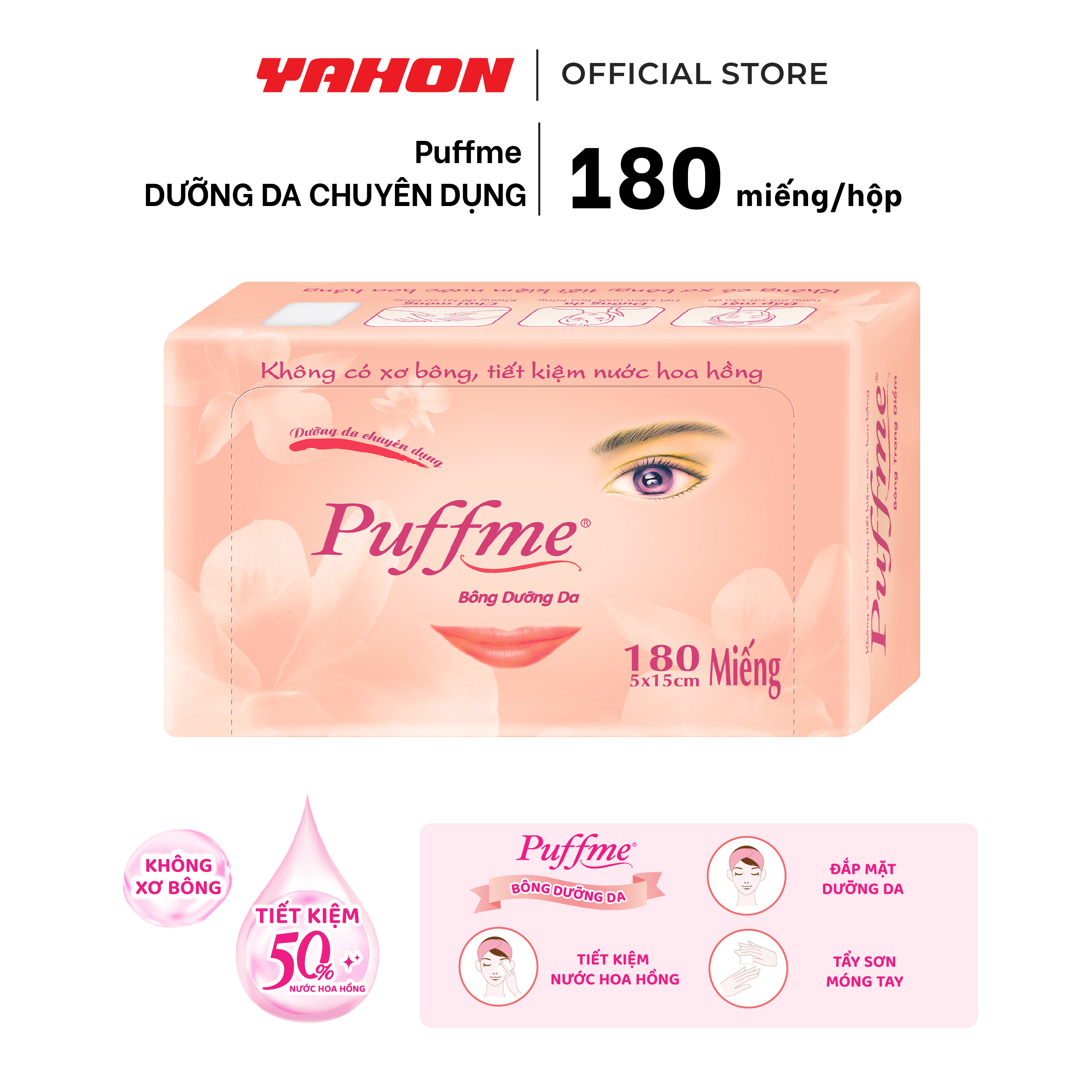 Combo Bông Đắp Toner Dưỡng Da PUFFME Airlaid, 180 Miếng/Hộp