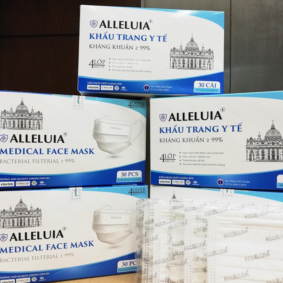 Thùng 12 Hộp Khẩu Trang Y Tế Alleluia EcomMed 4 Lớp Kháng Khuẩn 99% Đóng Gói Từng Cái (Hộp 30 cái)