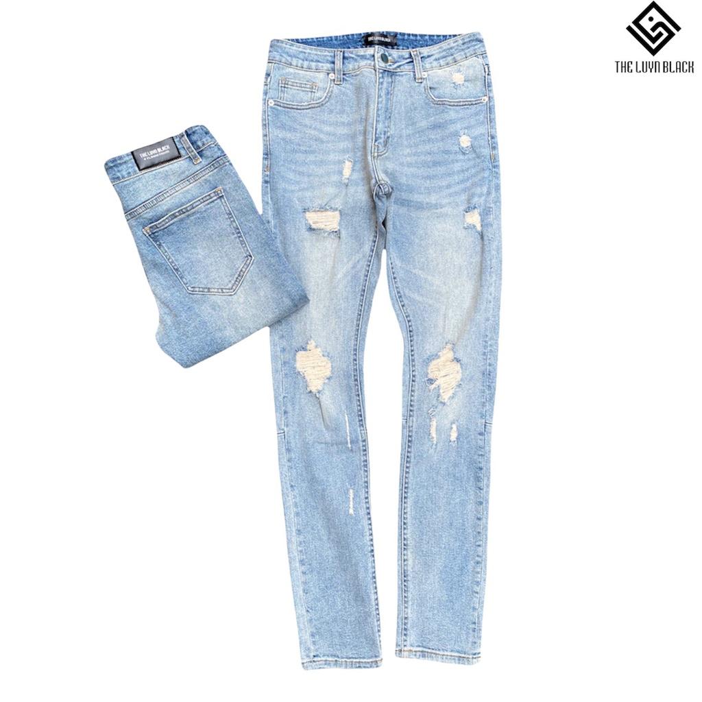 Quần Jean Nam The Luyn Black Phong Cách Streetwear Rách Gối Màu Xanh Nhạt Đơn Giản Dễ Phối Đồ