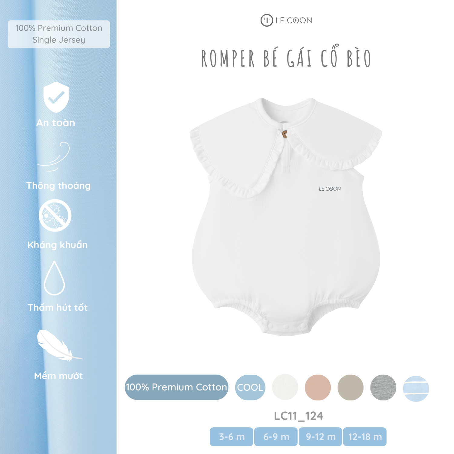 LE COON | Romper Bé Gái Cổ Bèo | COOL | 3-18 tháng