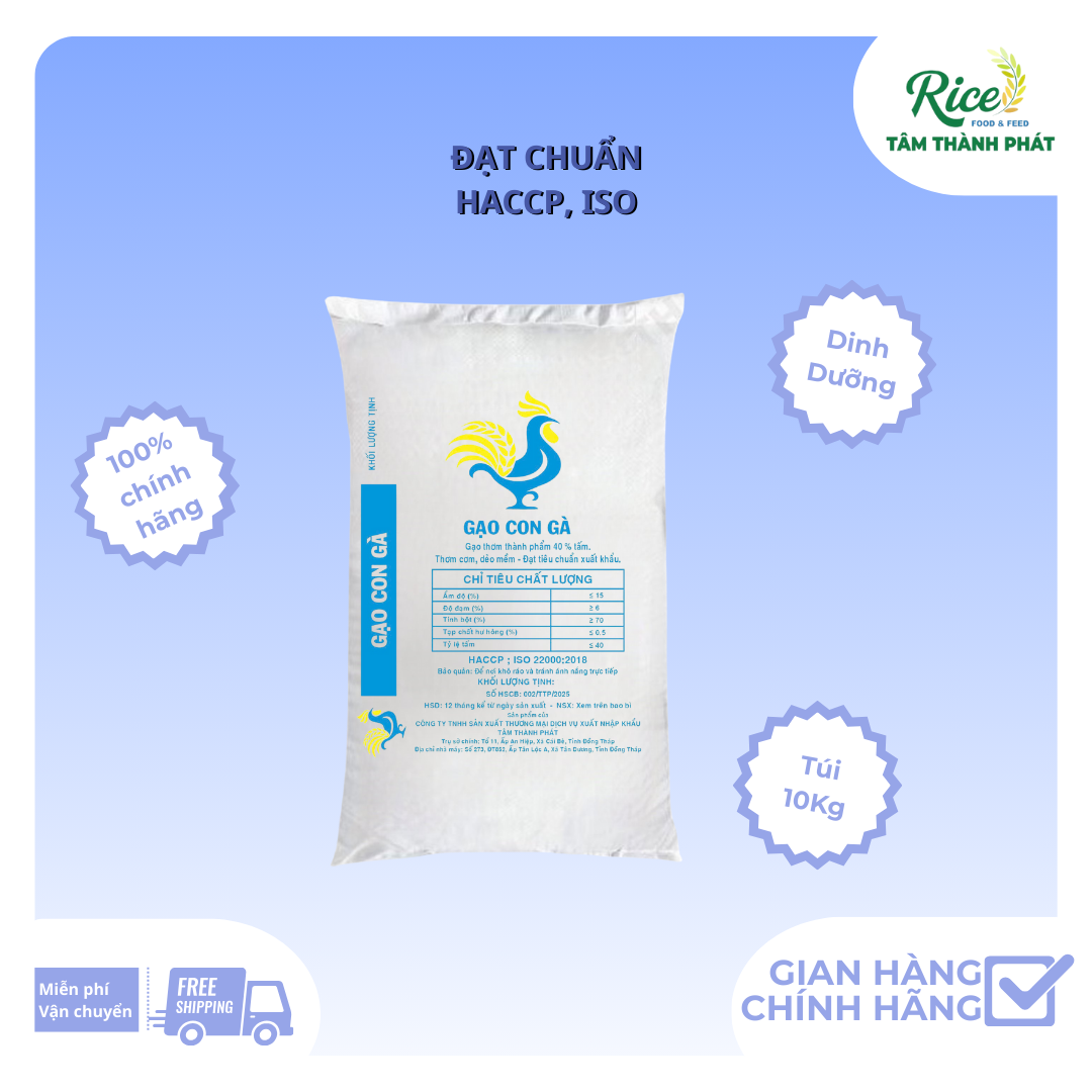 10KG GẠO THƠM 40% TẤM - HIỆU CON GÀ