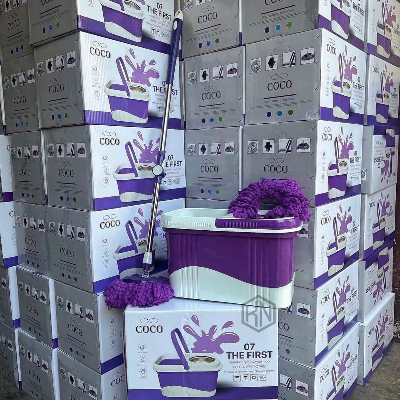 Bộ lau nhà tròn xoay 360 Coco 07 Tặng kèm 2 bông lau