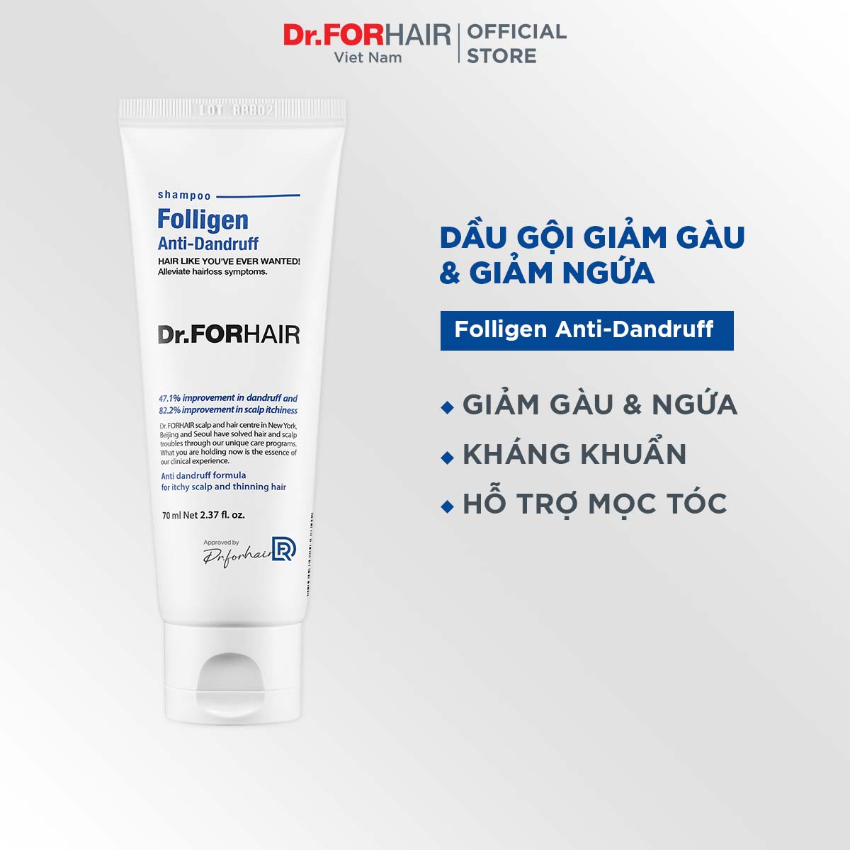 Dầu gội đầu giảm gàu ngứa hỗ trợ mọc tóc Dr.FORHAIR Folligen Anti-Dandruff Shampoo