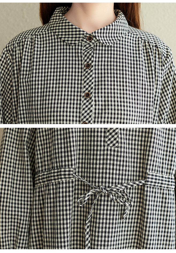 Váy sơ mi dáng dài thắt eo – Đầm nữ form suông vintage kẻ caro phong cách công sở Haint Boutique Da187