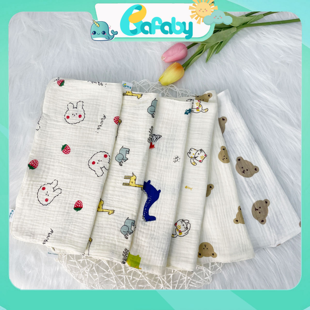 Khăn Sữa Xô Muslin Cho Bé 2 Lớp 4 Lớp Siêu Thấm Hút Họa Tiết Cute An Toàn Da Bé - 330
