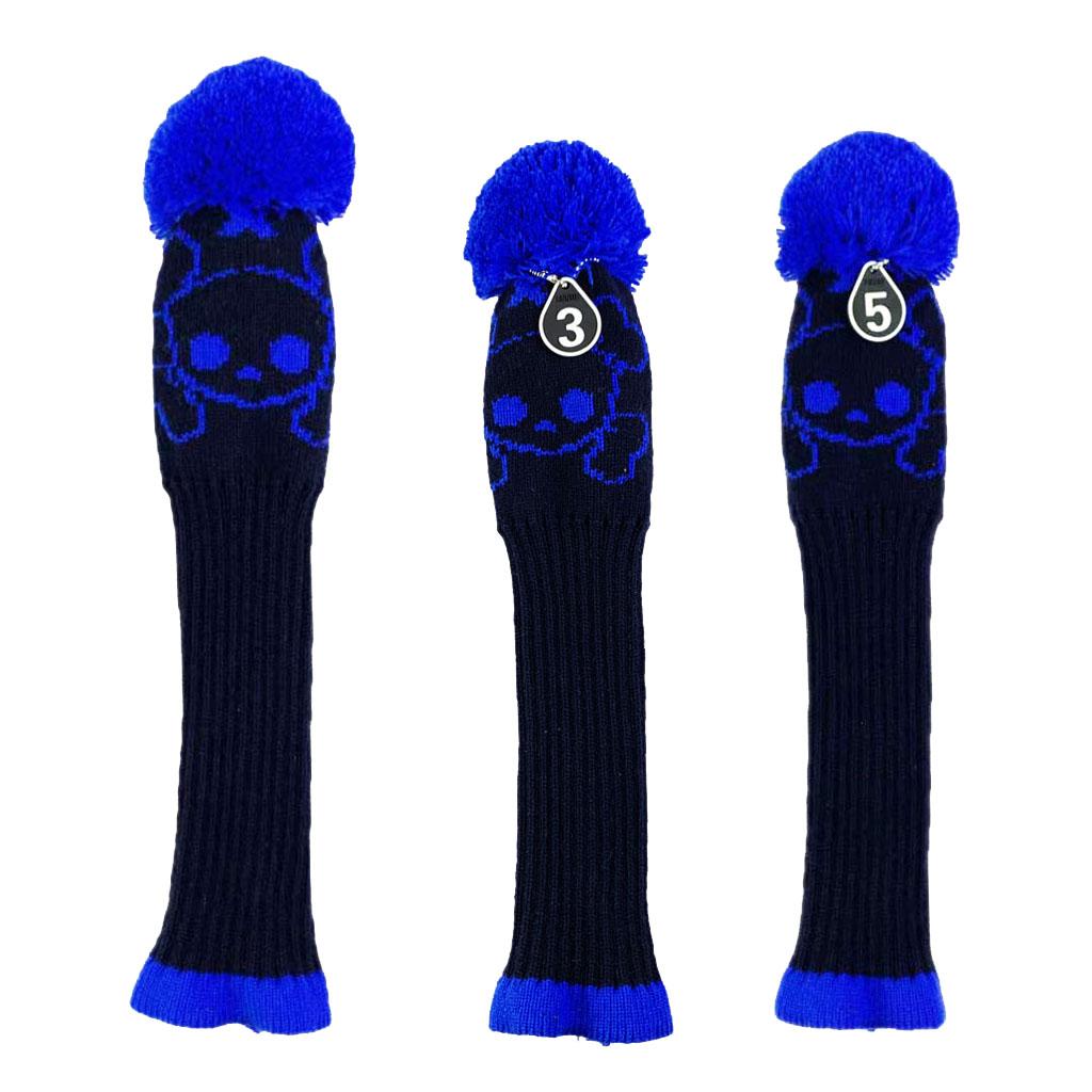 3pcs Golf Knitted Club Head Covers Driver, Fairway Headcover Black Blue