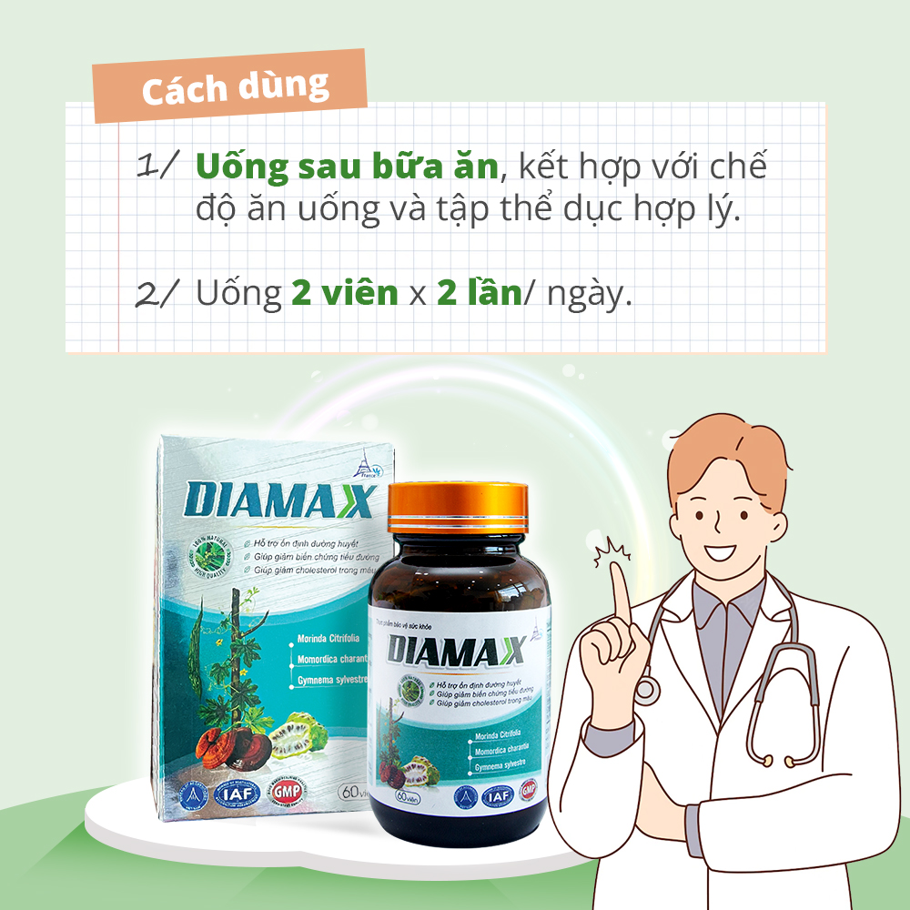 COMBO 02 Hộp DIAMAX – Giảm biến chứng tiểu đường, đường huyết và cholesterol - Hộp 60 viên