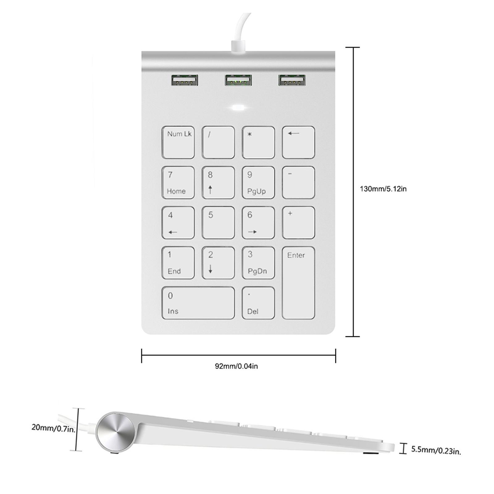 Wired USB Numeric Keypad 3 USB 2.0 Hubs Portable Num Pad for PC Showcase