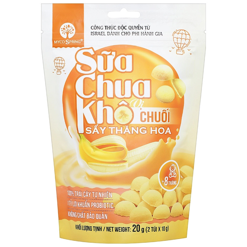 Sữa Chua Khô MycoSpring hoa quả sấy thăng hoa VỊ CHUỐI - Hỗ Trợ Tiêu Hóa - Tăng Sức Đề Kháng (20g, 40g)