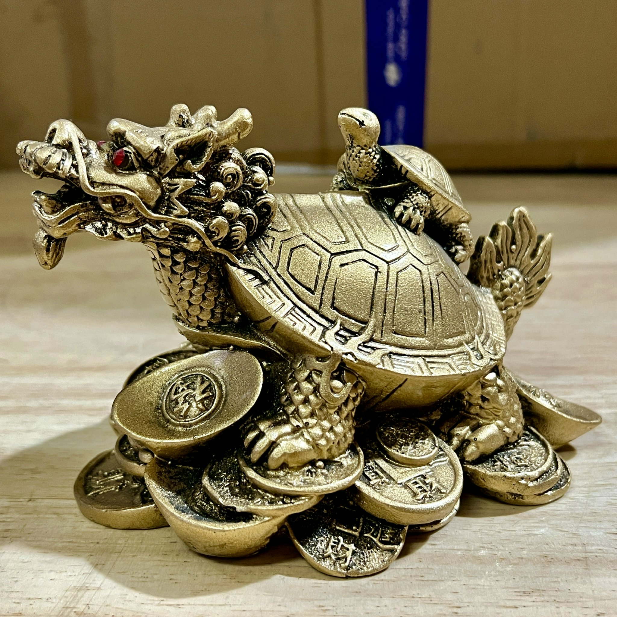 Tượng Long Quy phong thủy đại phát bột đá nhũ đồng cao 11cm