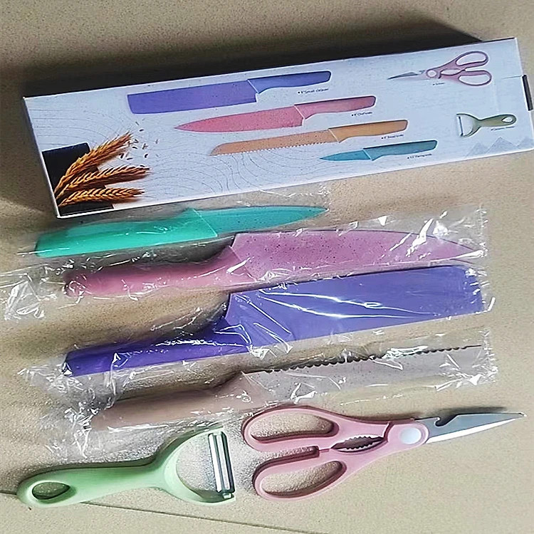 Bộ dao lúa mạch cao cấp 6 món chuyên dụng cho nhà bếp KITCHEN KINFE, siêu sắc kháng khuẩn, dao đa năng, lưỡi dao đúc thép không rỉ, full hộp Hàng nhập khẩu