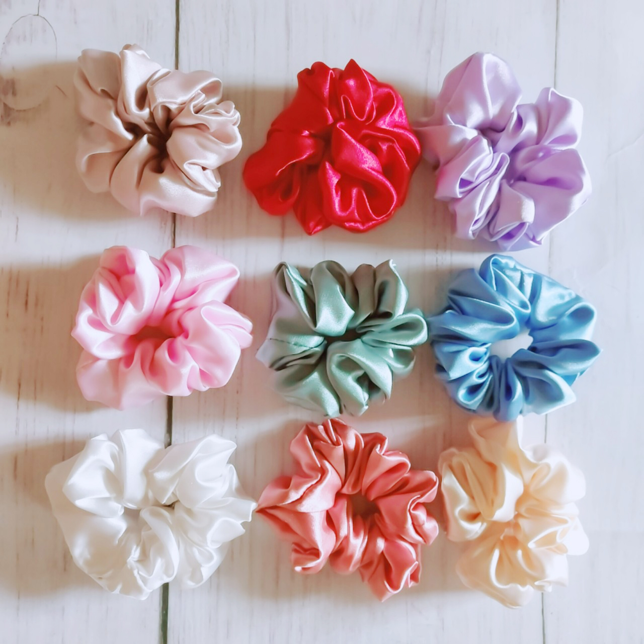 Combo 9 dây buộc tóc Scrunchies hottrend chất liệu phi bóng cao cấp - Màu Ngẫu Nhiên