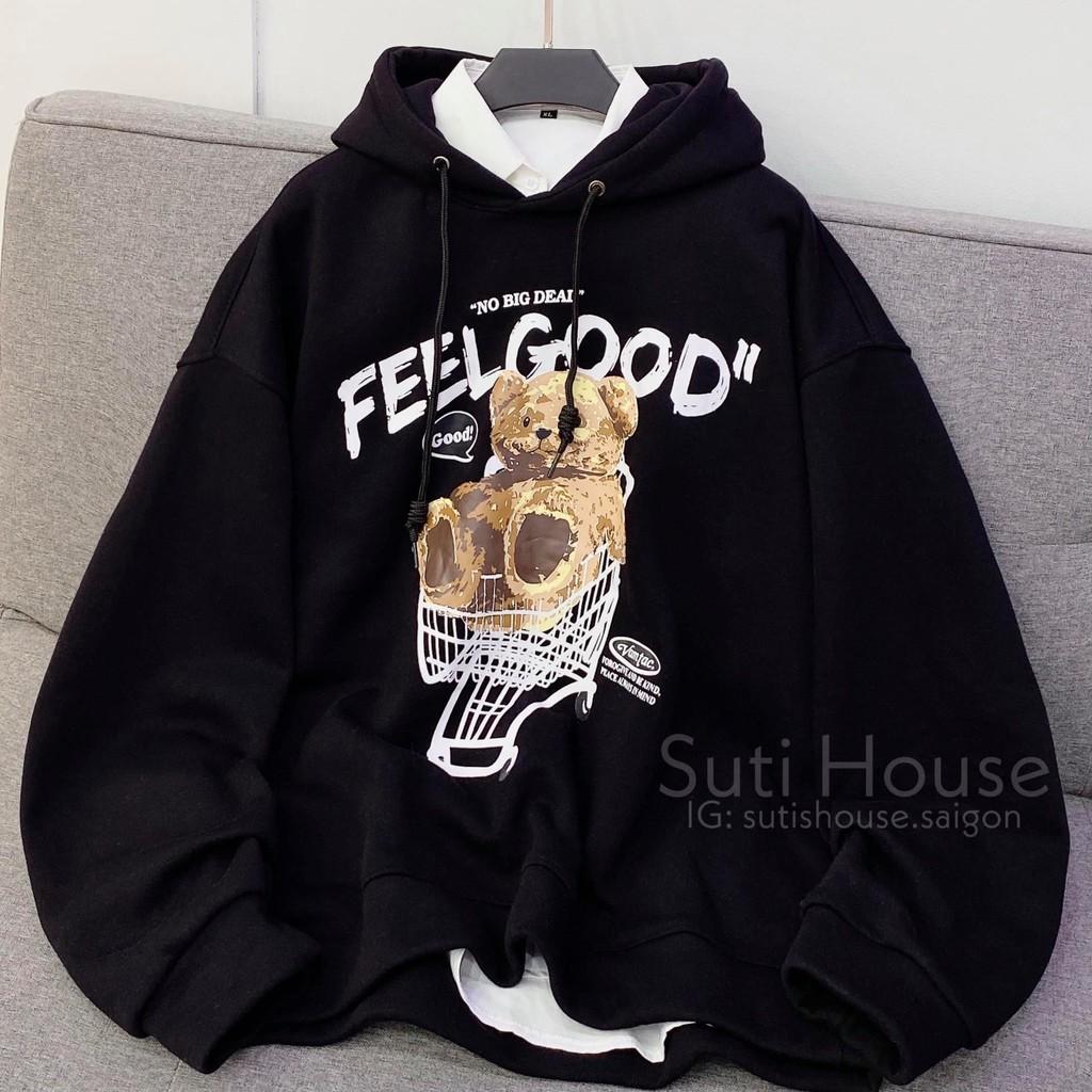 Áo Hoodie Gấu FeelGood 2 Màu Tan / Đen Unisex Nam Nữ Form Rộng Phong Cách Ulzzang - Suti House