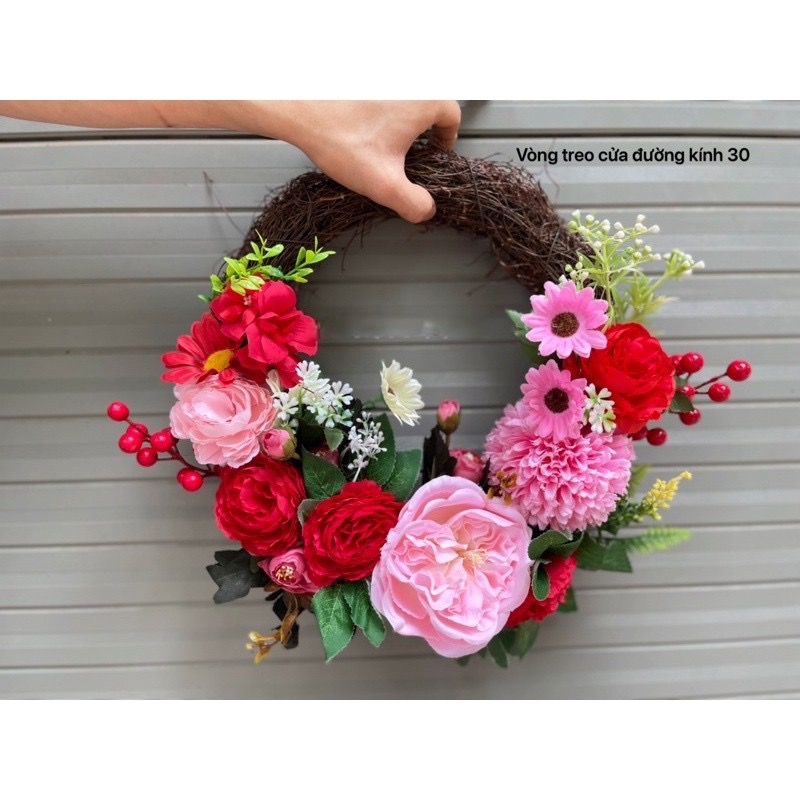 Vòng hoa giả treo cửa - đường kính 35 đến 45 cm - hoàn thiện y hình - Cây giả, hoa lụa Decor trang trí nhà cửa - Vòng hoa hồng