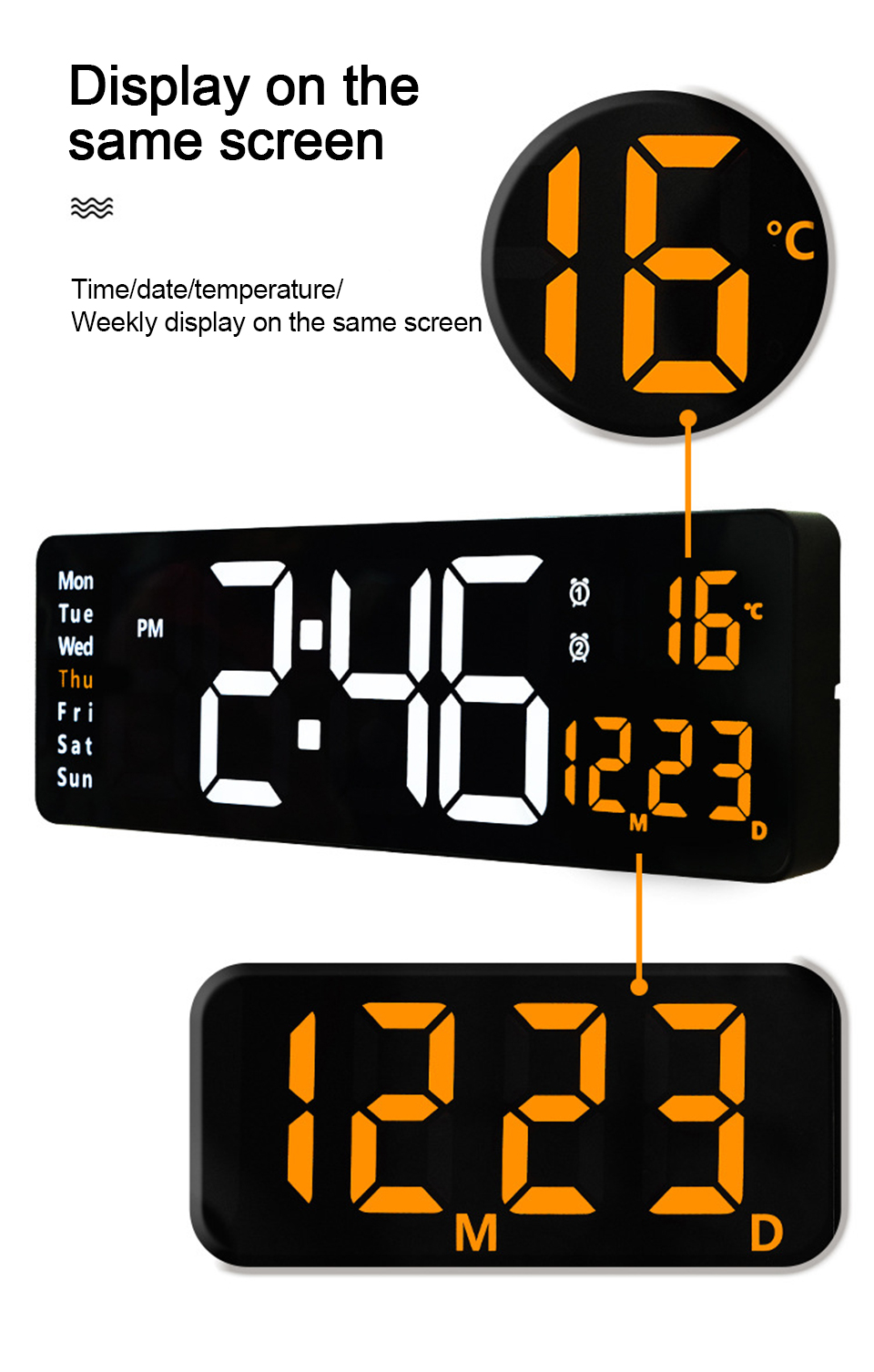 Đồng Hồ Treo Tường Điều Khiển Từ Xa Màn Hình LED Digital Clock