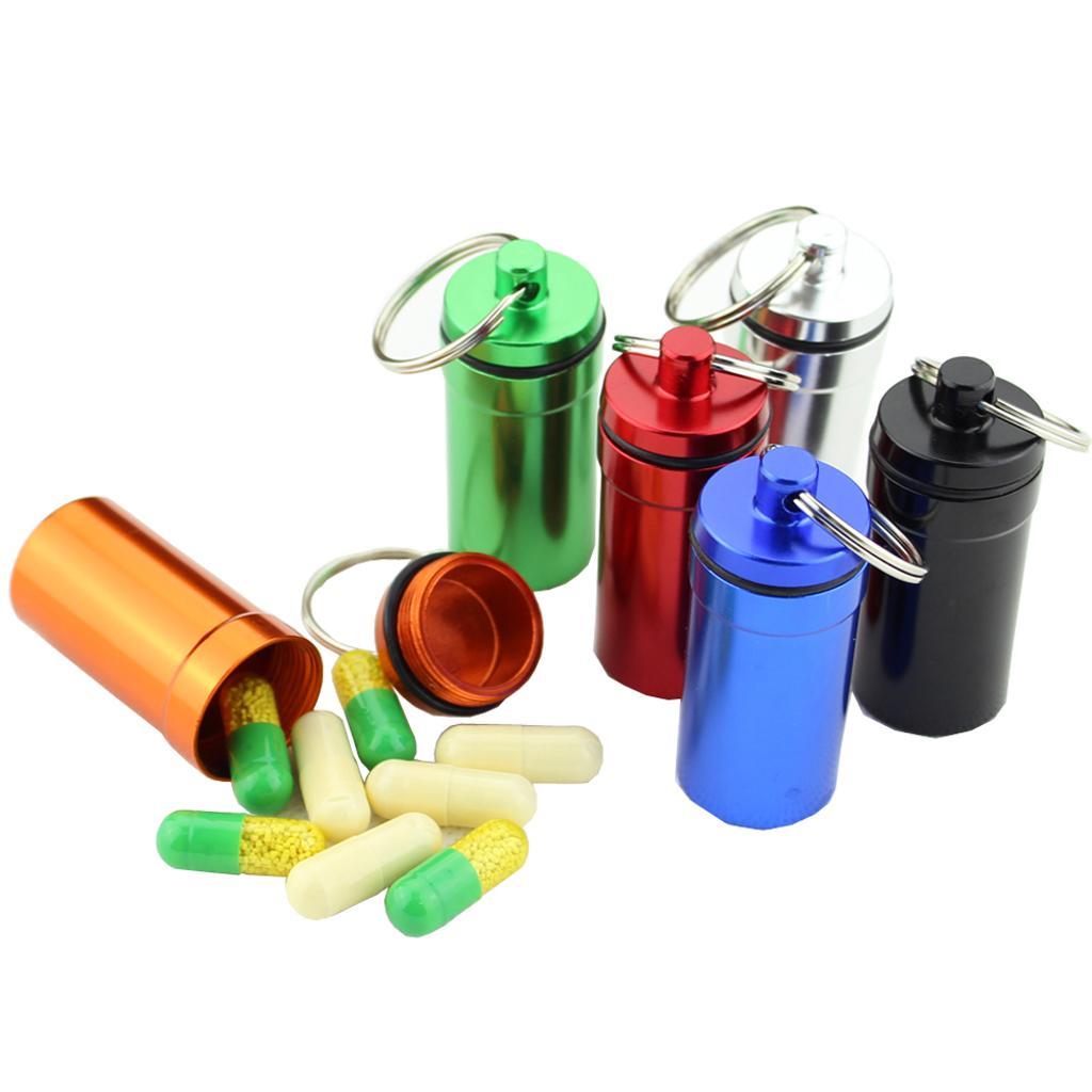 2-5pack Airtight Pill Box Case Holder Container Alloy Capsule Bottle Keychain