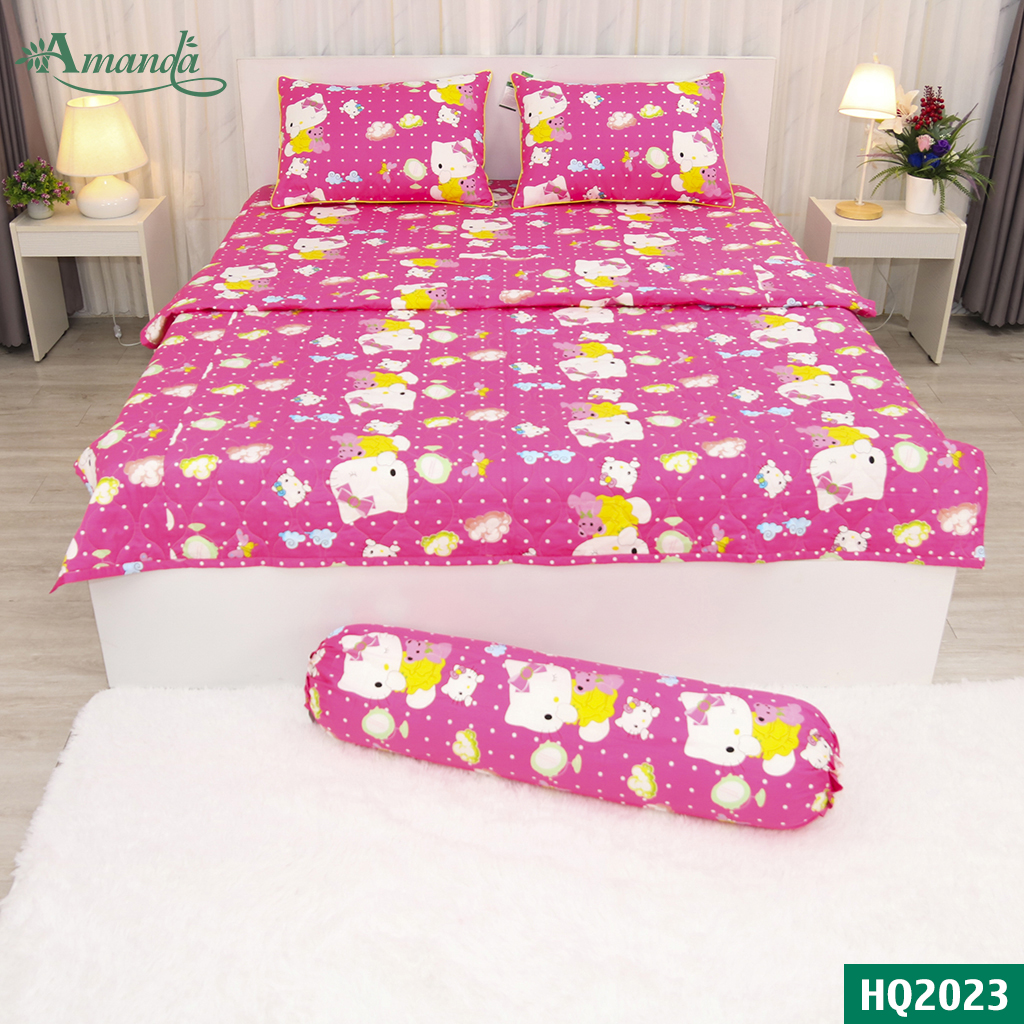 Vỏ gối ôm 35*105 HQ2023, chất liệu cotton lụa satin Hàn Quốc, họa tiết cho bé an toàn với làn da