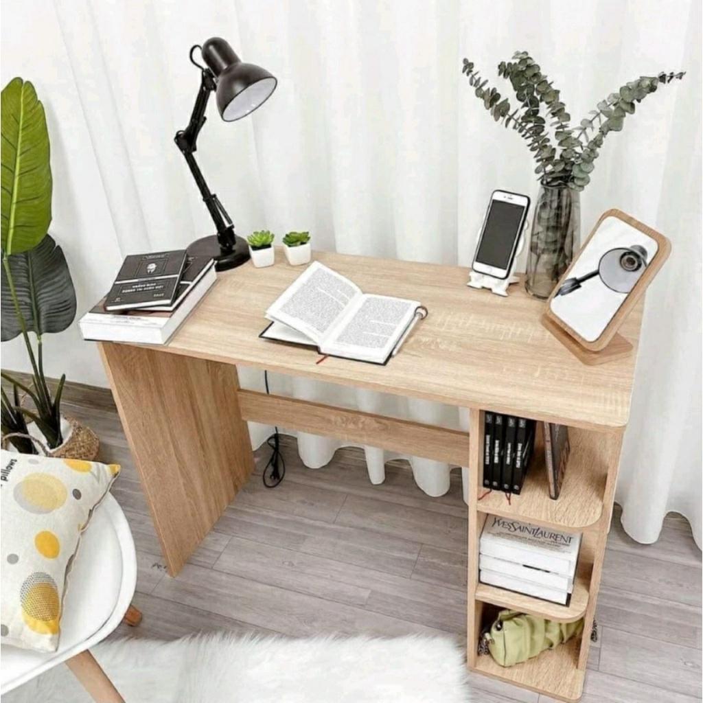 Bàn Làm Việc, Bàn Học Sinh Gỗ MDF Lắp Ghép Kết Hợp Kệ Sách 4 Tầng Tiện Dụng.