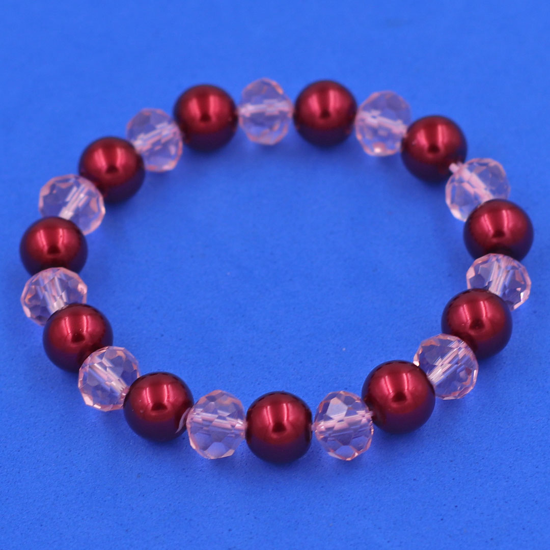 Vòng tay pha lê đỏ 8 ly phối pha lê hồng phấn giác CTNTOFLHPG8