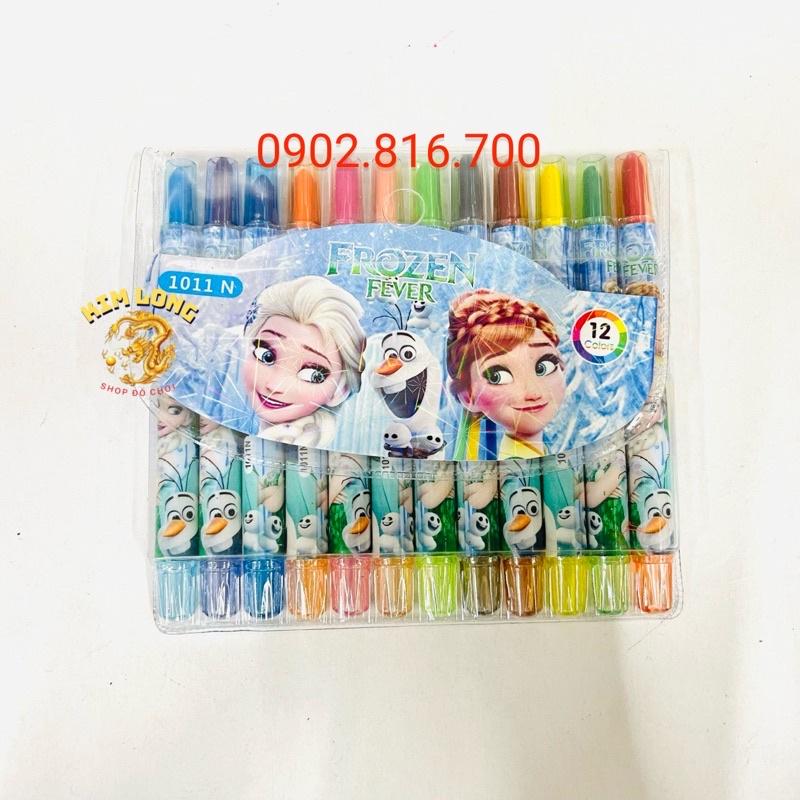 Bút sáp màu vặn 12 màu chống gãy cho bé hình Doremon - Kitty - Elsa - Mickey - Công chúa - xe Mc Queen - Siêu nhân nhện