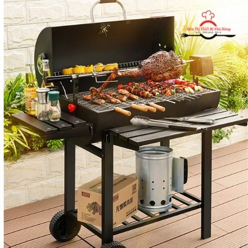 BẾP NƯỚNG THAN HOA NGOÀI TRỜI HÌNH CHỮ NHẬT CÓ NẮP - BẾP NƯỚNG BBQ - DÃ NGOẠI