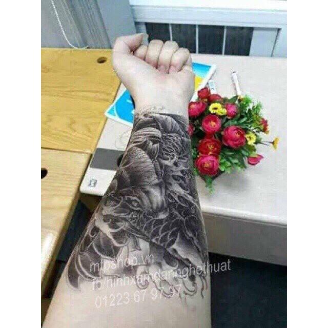 Hình xăm dán cá chép bắp tay cao cấp 15x21cm. Tặng ngay 1 tấm size 10x20cm khi mua 2 sp. Tặng tấm cùng size khi mua 3 sp