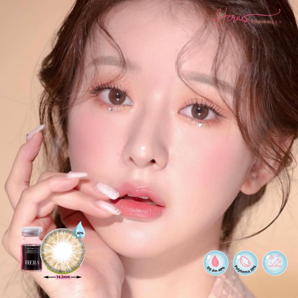 Kính Áp Tròng Hera Nâu Mơ Màng 0 - 6 Độ DREAMY BROWN Nhập Khẩu Hàn Quốc Lens Cận 6 Tháng