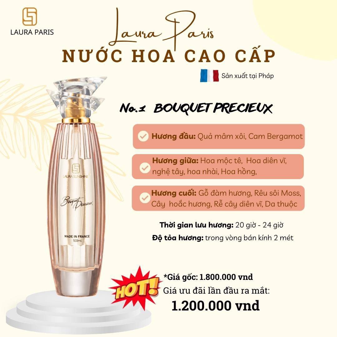 Nước Hoa Nữ Laura Sunshine - Nhật Kim Anh - No1 - 100ml - Bouqet Precieux Laura Paris